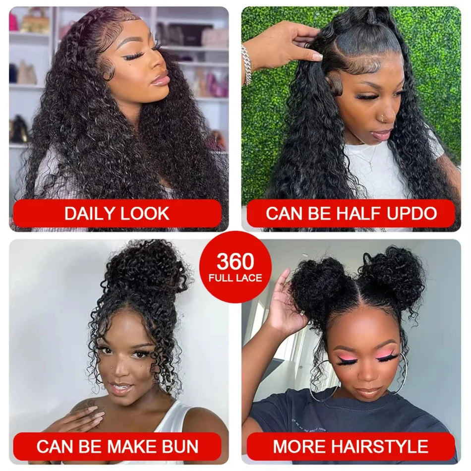Deep Wave 360 HD Full Lace Human Hair Wig – Natural Black 40 Inch