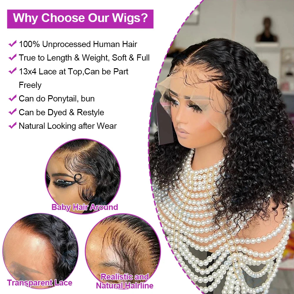 Deep Water Wave Curly Bob HD Lace Front Wig | 100% Remy Human Hair | Transparent Lace 13x4 / 13x6