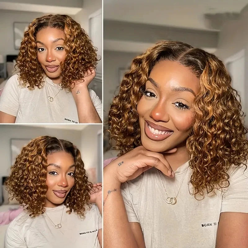 Deep Wave Bob Wig – 5x5 HD Lace Front, Glueless, 4/27 Ombre Highlight, 220% Density Human Hair