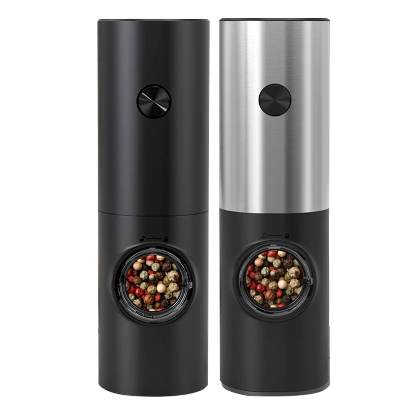 Electric Automatic Salt & Pepper Grinder Set with Base – Battery Powered, LED Light & Adjustable Coarseness