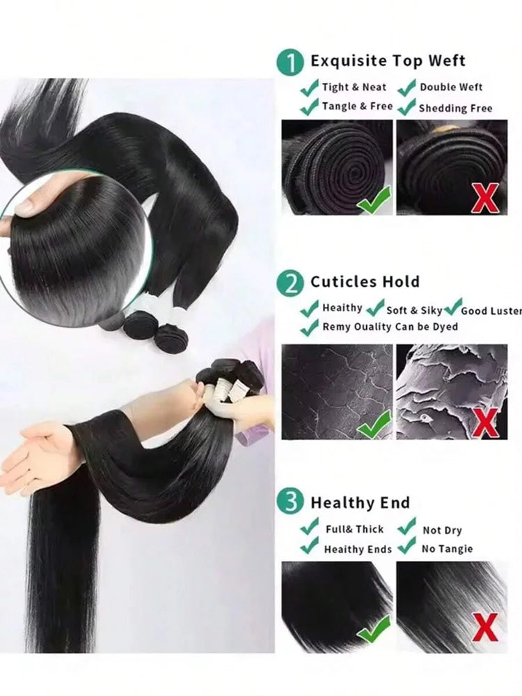 Bone Straight Brazilian Human Hair Bundles | Remy Weave 10–42 Inch