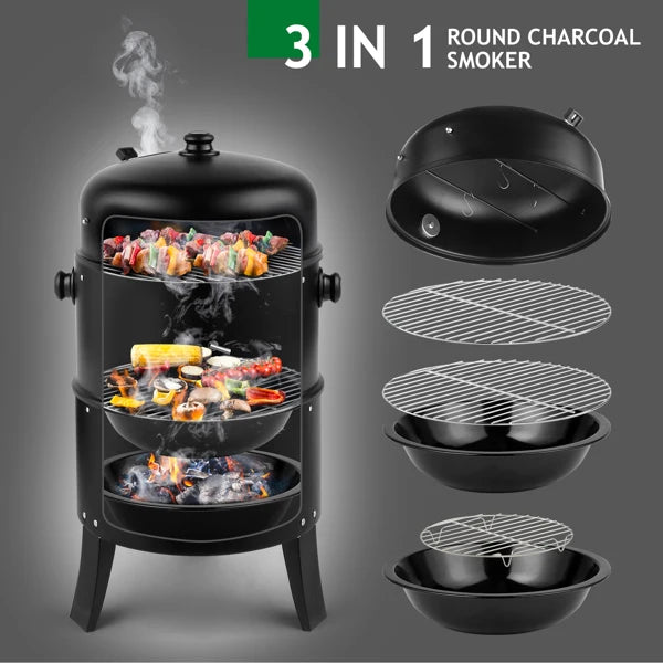 80x41x48cm Outdoor BBQ Smoker Grill – Iron Carbon Charcoal Grill, Black | WowPopMall