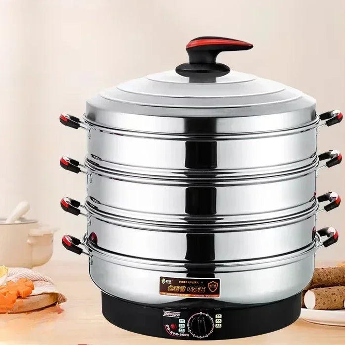 Commercial Stainless Steel Electric Steamer – Large Capacity 3-Tier Cooker