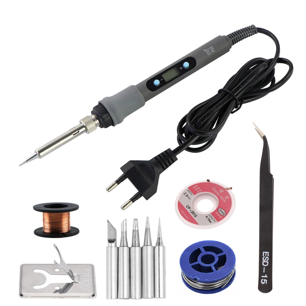 80W Electric Soldering Iron Kit – Adjustable Temperature Digital Welding Tool with Display & Multiple Tips