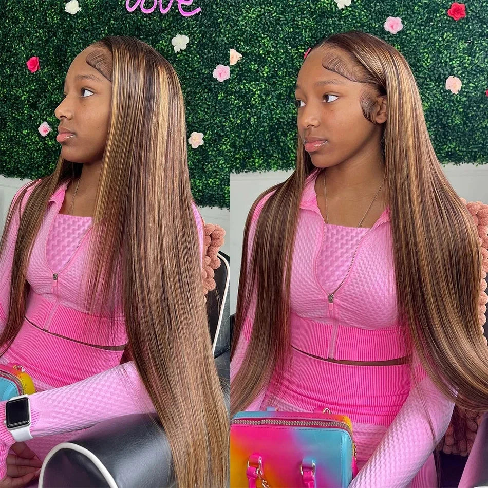 38" 4/27 Honey Blonde Ombre Straight HD Lace Front Human Hair Wig (13x6, Remy)