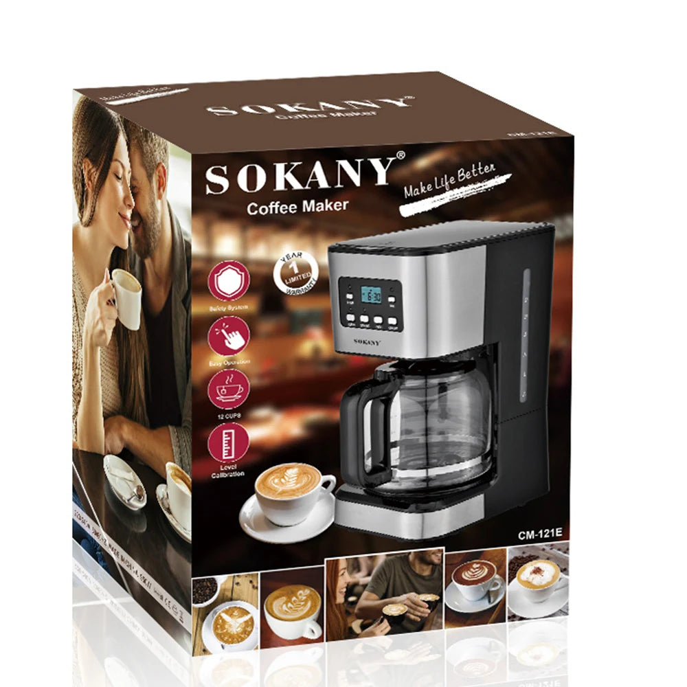 SK 950W Electric Drip Coffee Maker — Semi-Automatic Stainless Steel Machine for Home & Office