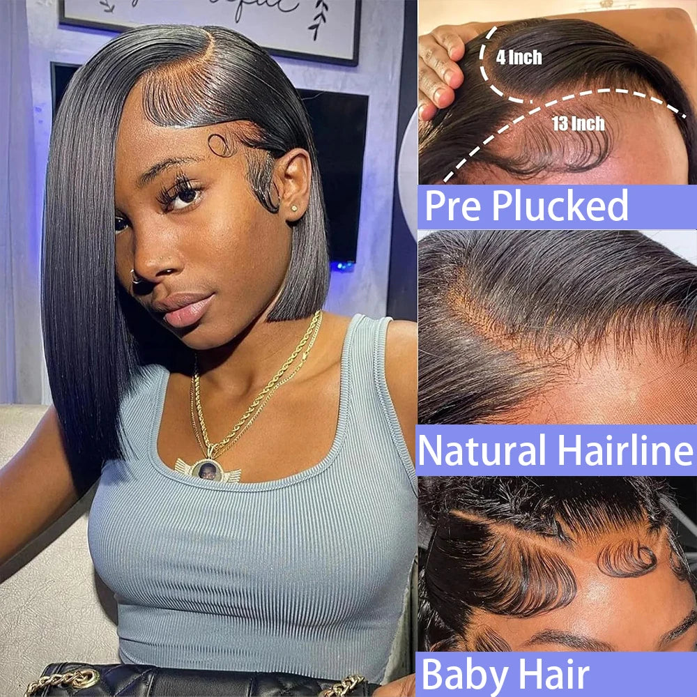 12–14 Inch Bone Straight Bob 13x4 / 4x4 HD Lace Frontal Wig (Black) – Remy Human Hair