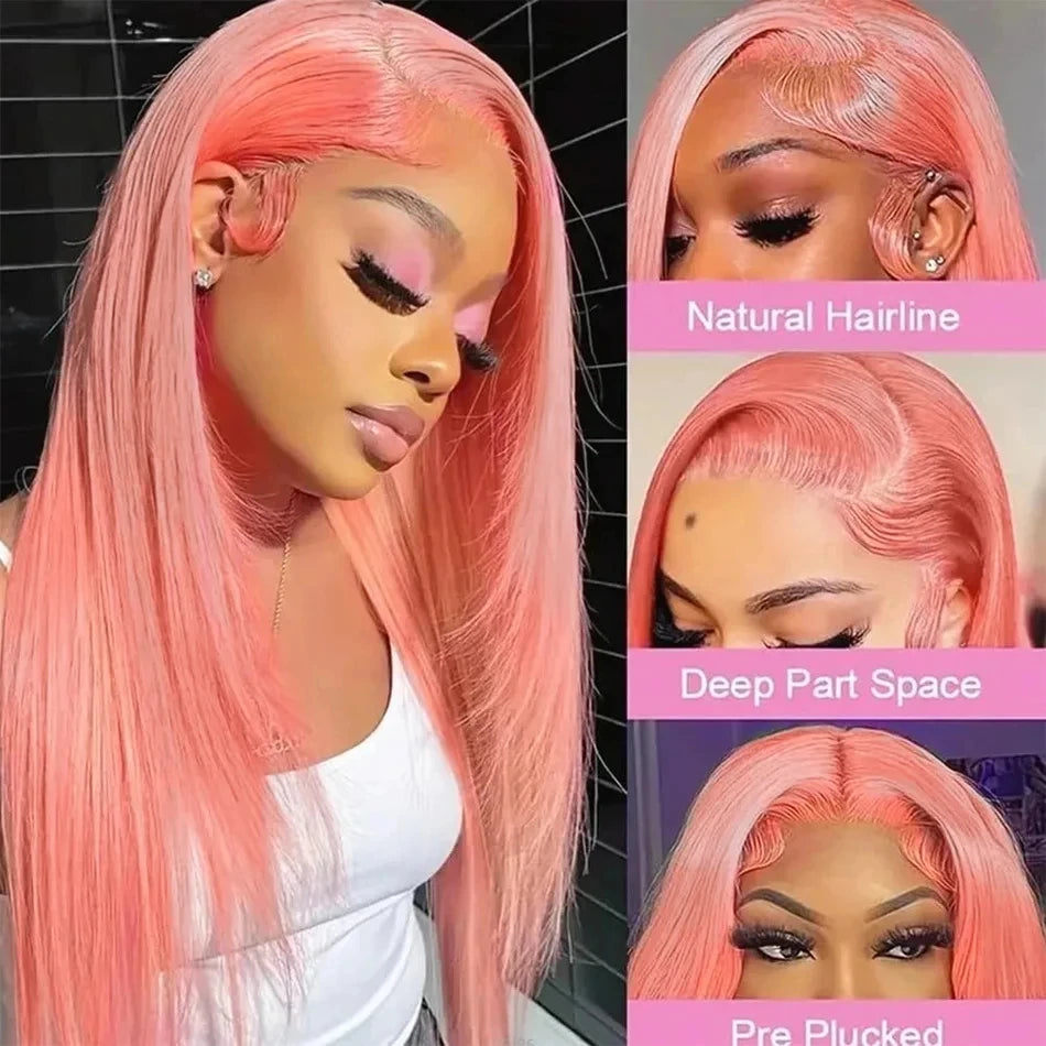 Pink Straight Lace Front Human Hair Wig – Transparent Lace 13x6 (30–36 Inch)  2) Shopify Product Descrip