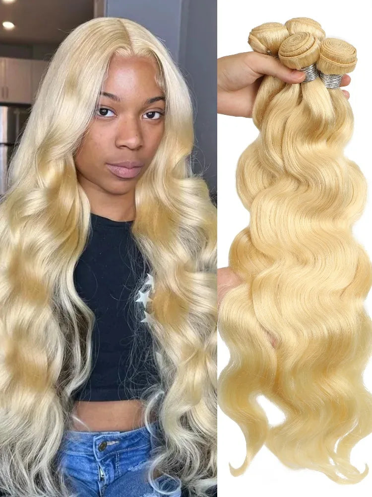 613 Blonde Hair Bundles | Brazilian Body Wave Remy Human Hair Weave | 8"-40" | 1/3/4 Bundles