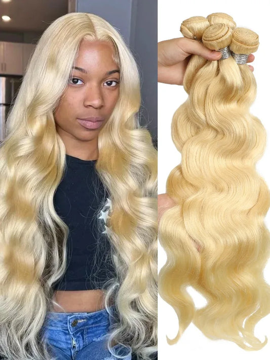 613 Blonde Hair Bundles | Brazilian Body Wave Remy Human Hair Weave | 8"-40" | 1/3/4 Bundles