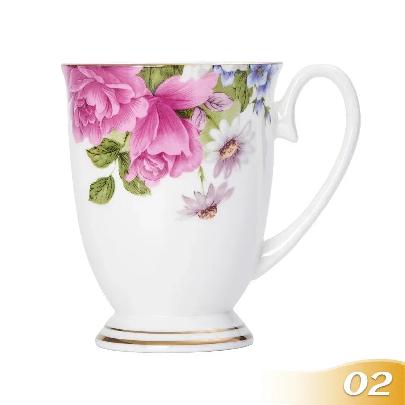 Vintage Floral Ceramic Coffee Mug – Elegant Handgrip Cup for Home & Office