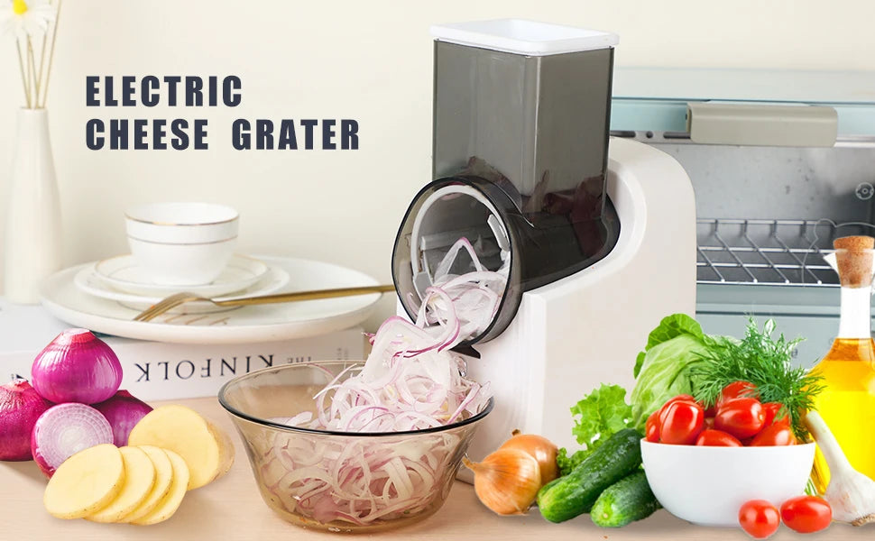 Electric Cheese & Vegetable Grater – 5-in-1 Slicer, Shredder & Food Processor