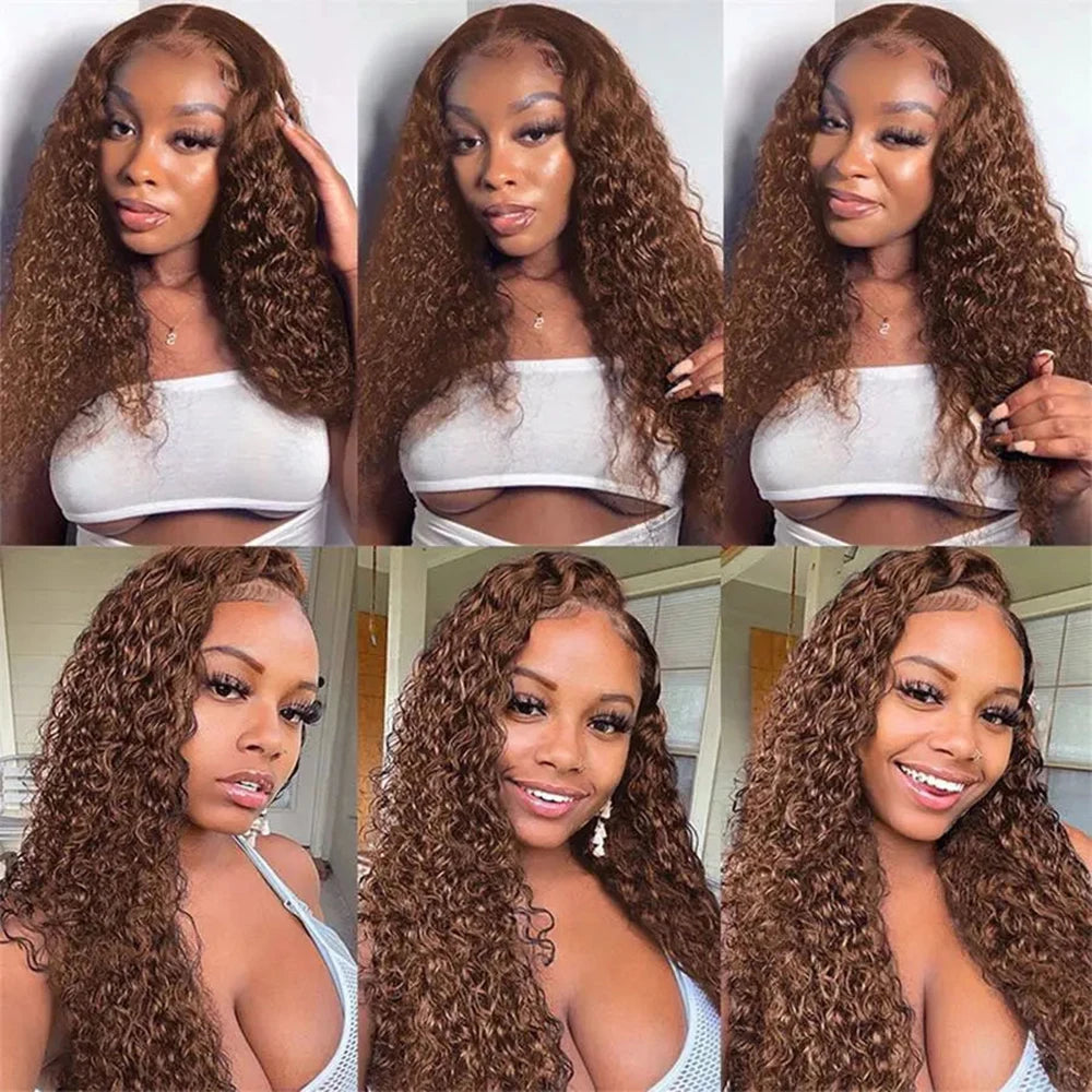 Deep Curly Chocolate Brown HD Lace Frontal Wig – 13x4 / 13x6 Virgin Brazilian Human Hair (30–36 Inch)