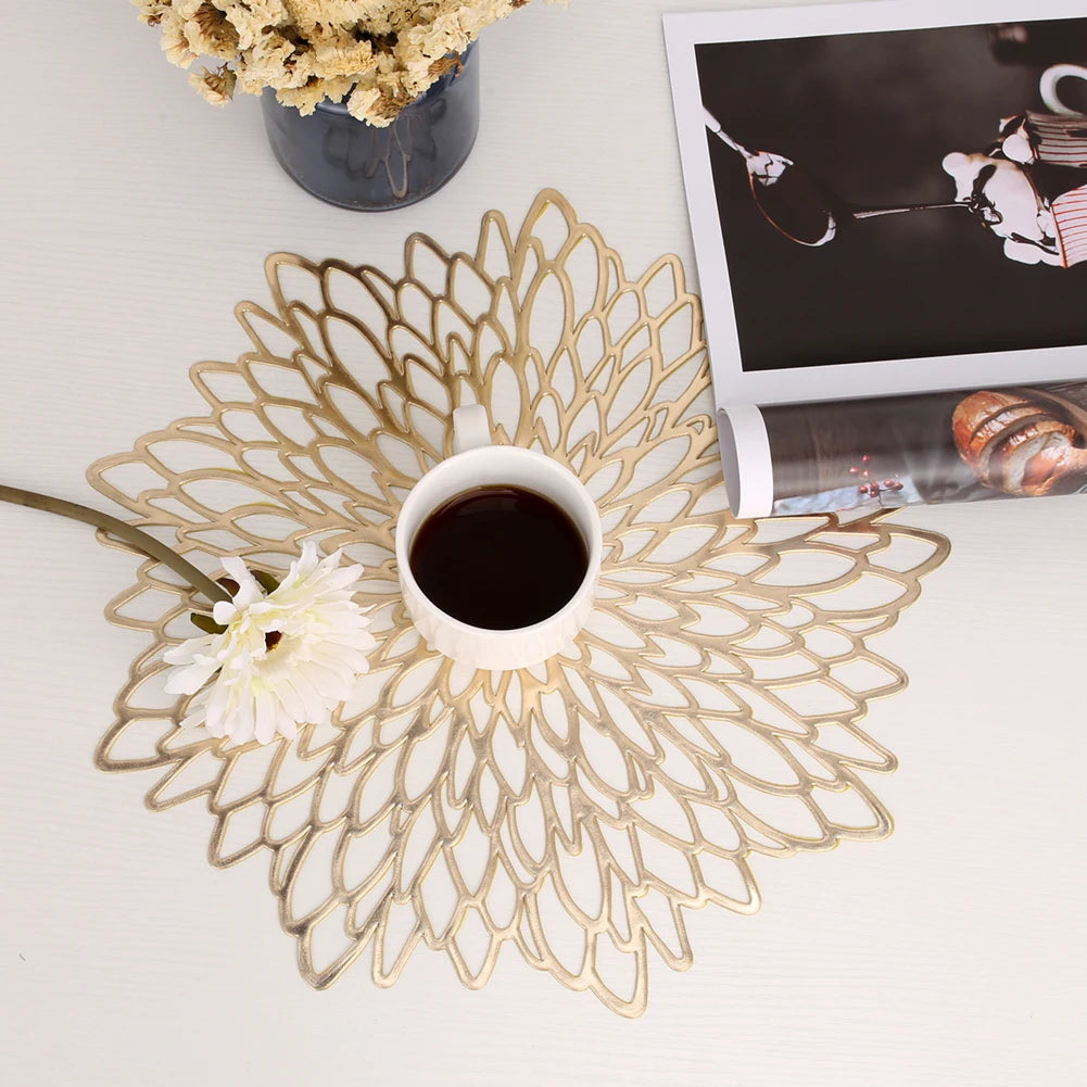 Round Blooming Flower Placemats Set – Modern PVC Heat-Resistant Table Mats for Dining & Events