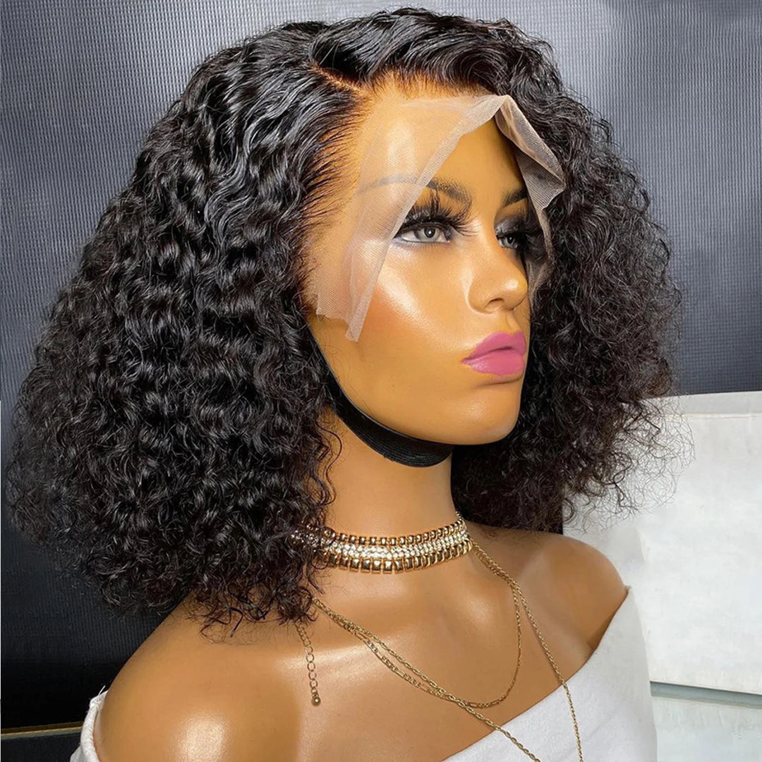 100% Brazilian Curly Lace Front Wig – Glueless Short Bob Deep Water Wave 13×4 HD Lace Frontal Human Hair Wig