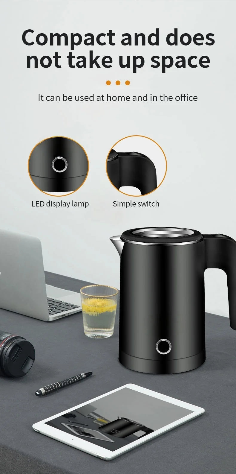 Travel Electric Kettle 500ML – Portable Stainless Steel Water Boiler for Tea & Coffee