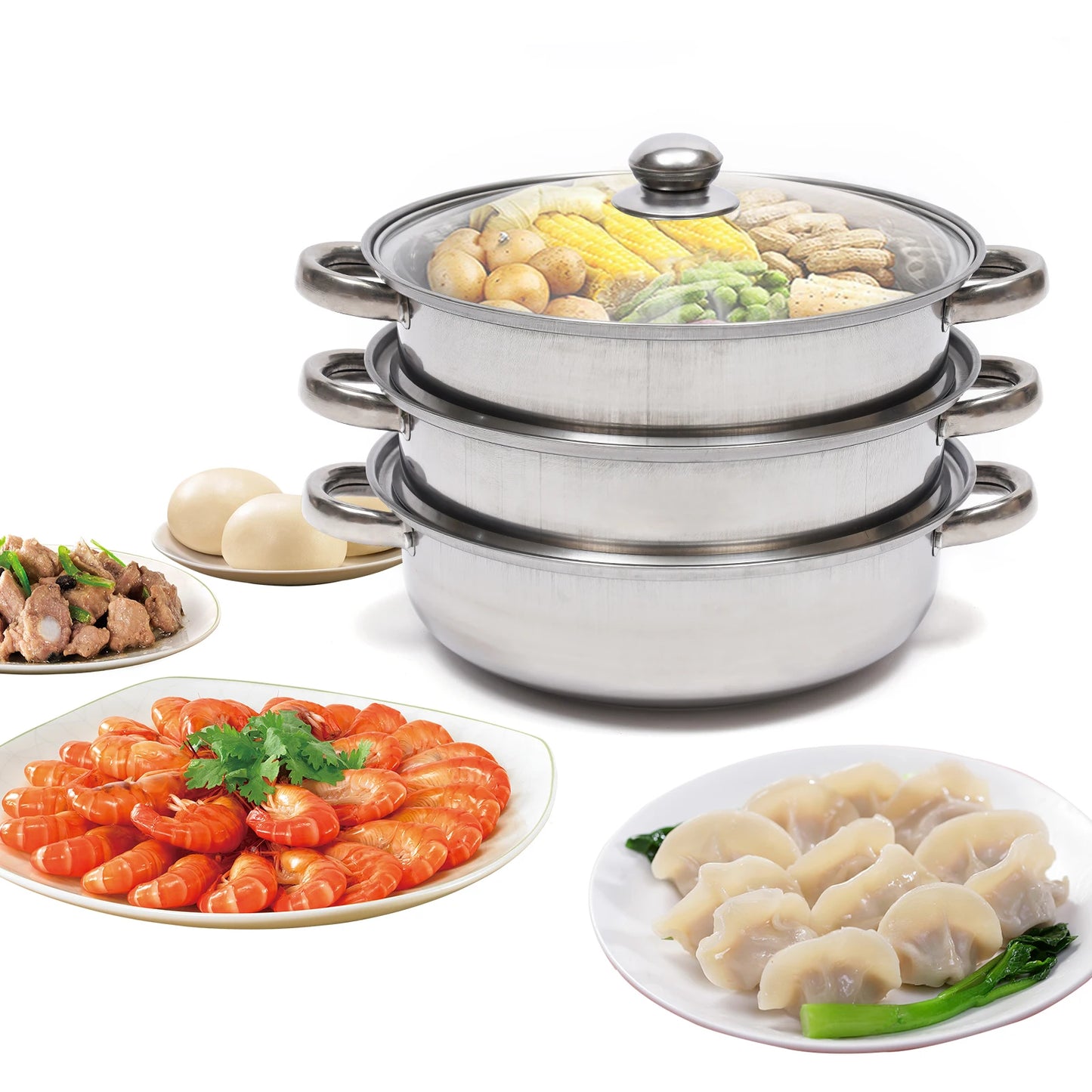 28CM 3-Tier Stainless Steel Food Steamer – Multi-Function Cooking Pot for Kitchen
