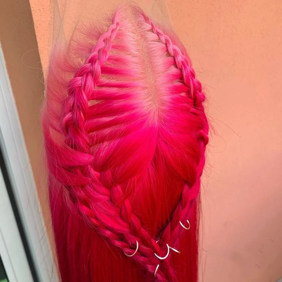 Pink HD Straight Lace Front Human Hair Wig 13x6 – Pre Plucked Baby Hair, 180% Density