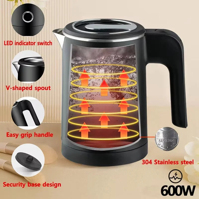 Smart Travel Electric Kettle 500ML – Portable Stainless Steel Water Boiler for Tea & Coffee