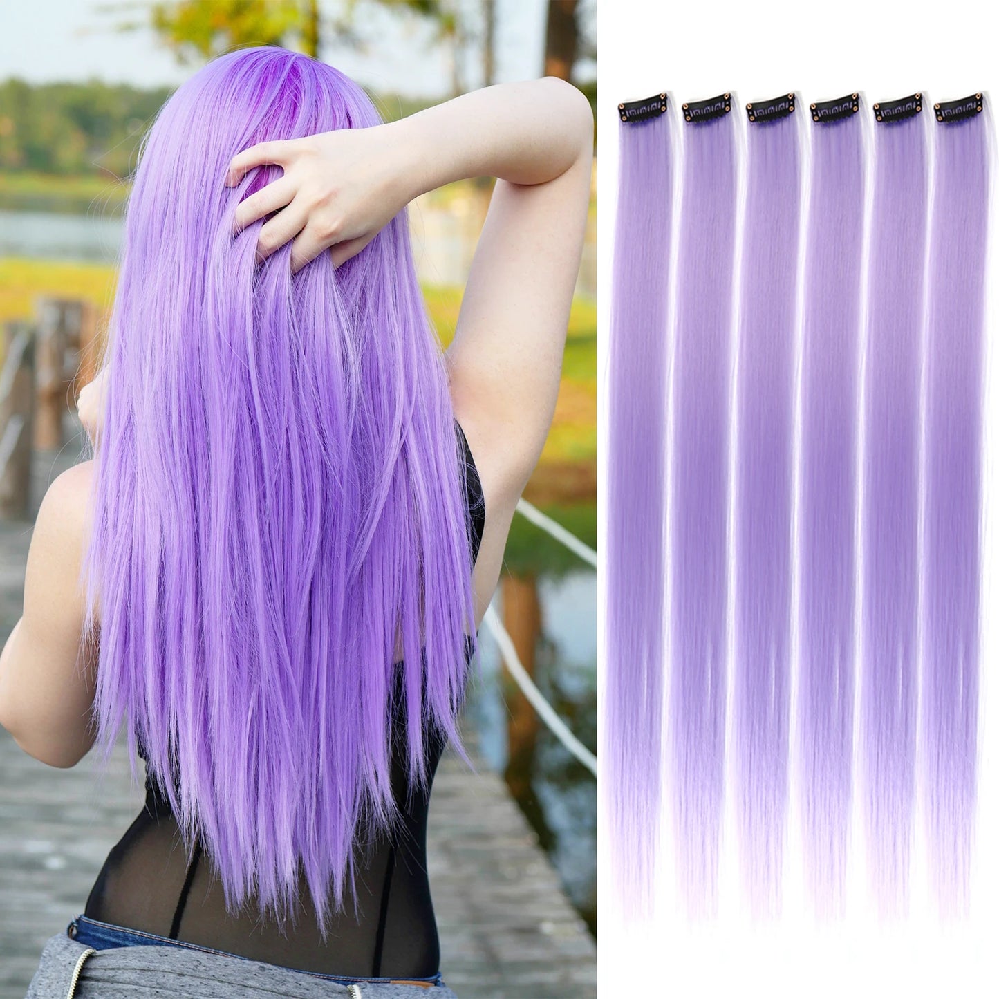 Colored Party Highlight Clip-In Hair Extensions | Synthetic Straight | 6pcs 70g | 22 Inch | Multi-Color
