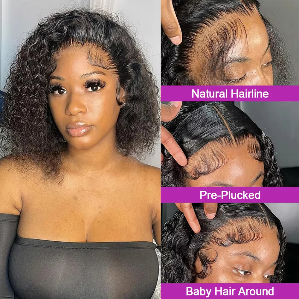 250% Density Glueless Curly Bob Wig | Brazilian Remy Human Hair | Pre-Cut HD Lace 13x6 / 13x4
