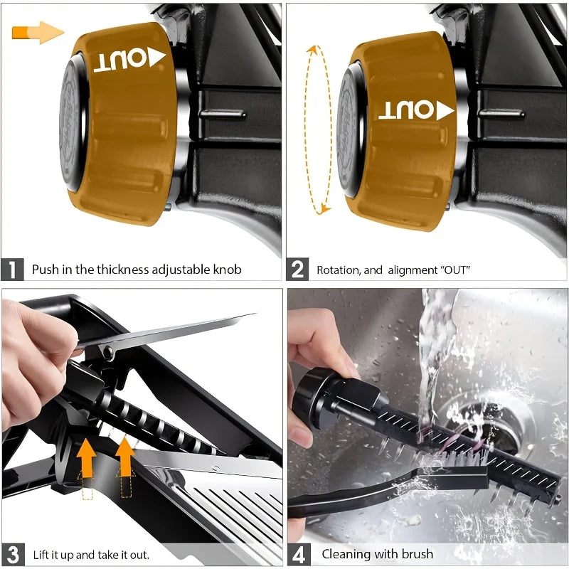 Stainless Steel Mandoline Slicer – 5 Blades, Safe Hand Guard & Easy-Clean Food Chopper