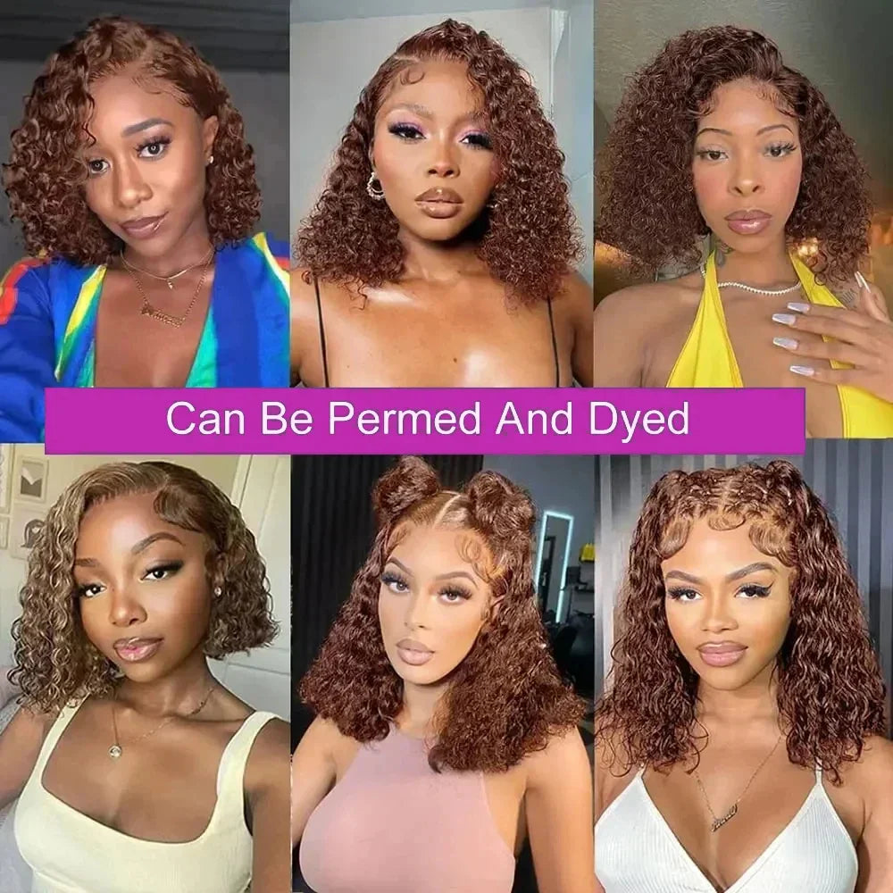 Brown Kinky Curly Short Bob Wig 13x4 / 4x4 HD Lace Human Hair