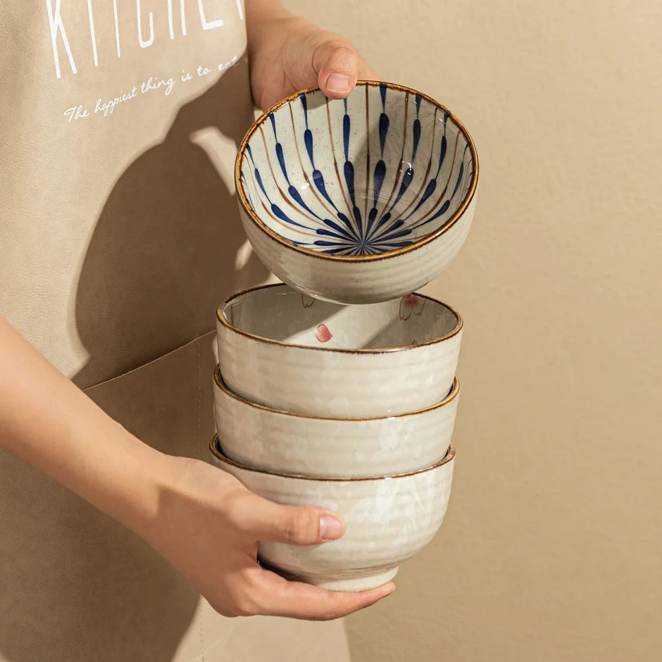 Japanese Ceramic Noodle Bowl with Handle – Microwave Safe Salad & Pasta Bowl