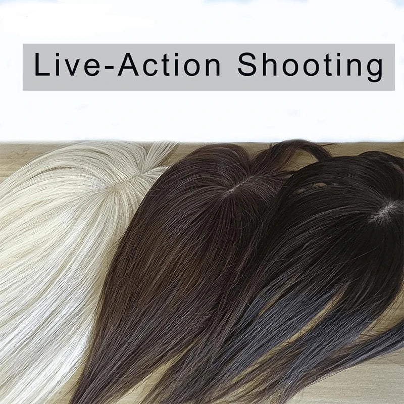 Real Human Hair Topper with 360° Bangs · 3D Hair Piece · 20–35 cm