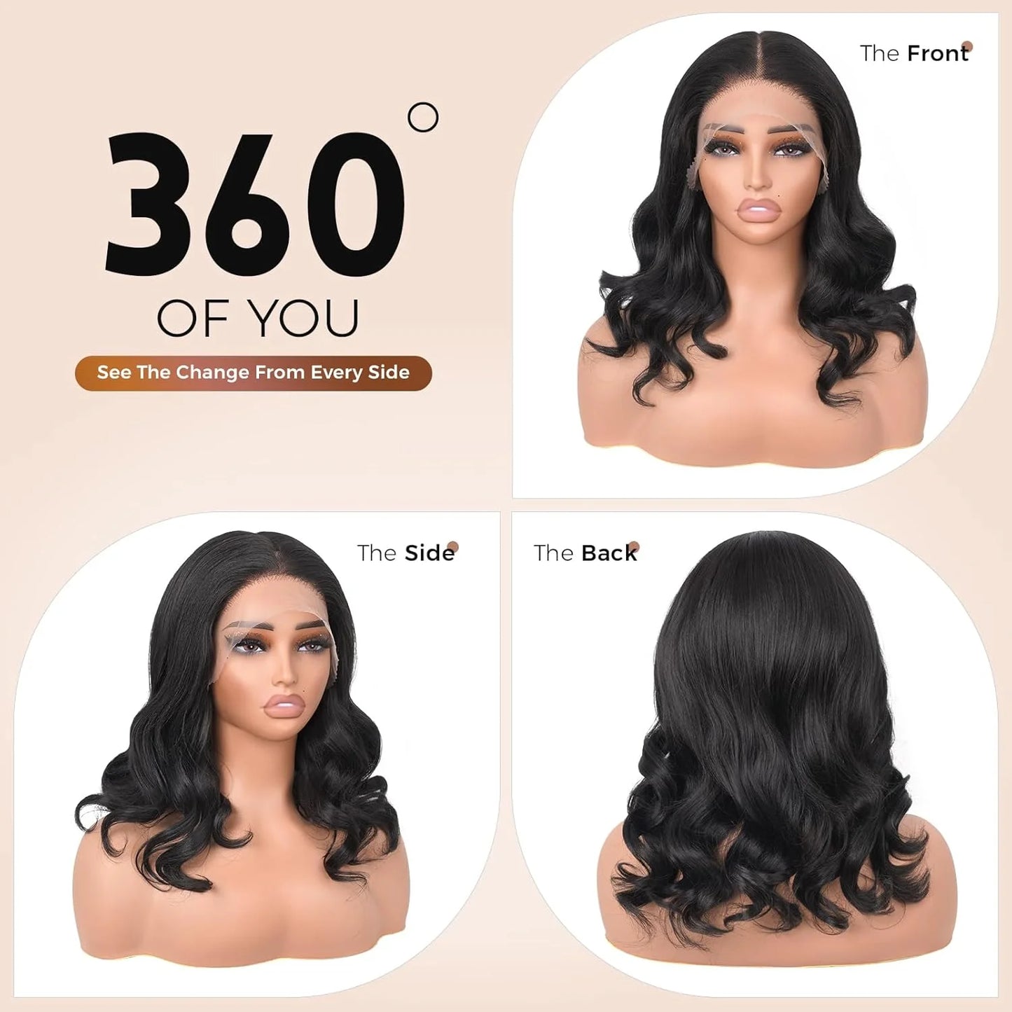200% Density Body Wave Short Bob HD Lace Front Human Hair Wig (13x4, Brazilian Remy, Natural Black)