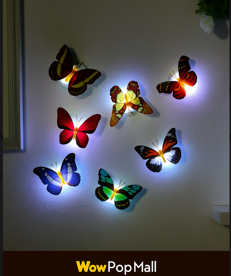 Ranpo Butterfly LED Wall Light – Colorful Glowing Stickable DIY Decoration Lamp for Bedroom, Living Room & Holidays