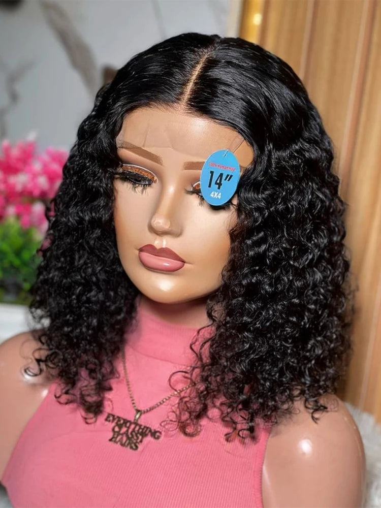 100% Brazilian Curly Lace Front Wig – Glueless Short Bob Deep Water Wave 13×4 HD Lace Frontal Human Hair Wig