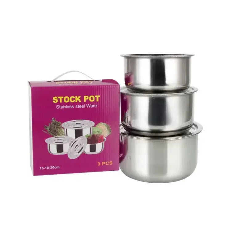 Stainless Steel Stock Pot Set with Lids – 3pcs/5pcs Soup & Stew Cookware Kitchen Set