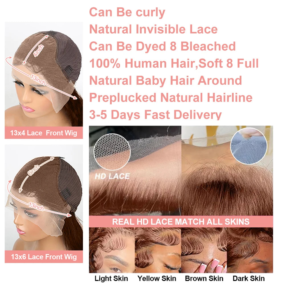 Deep Curly Chocolate Brown HD Lace Frontal Wig – 13x4 / 13x6 Virgin Brazilian Human Hair (30–36 Inch)