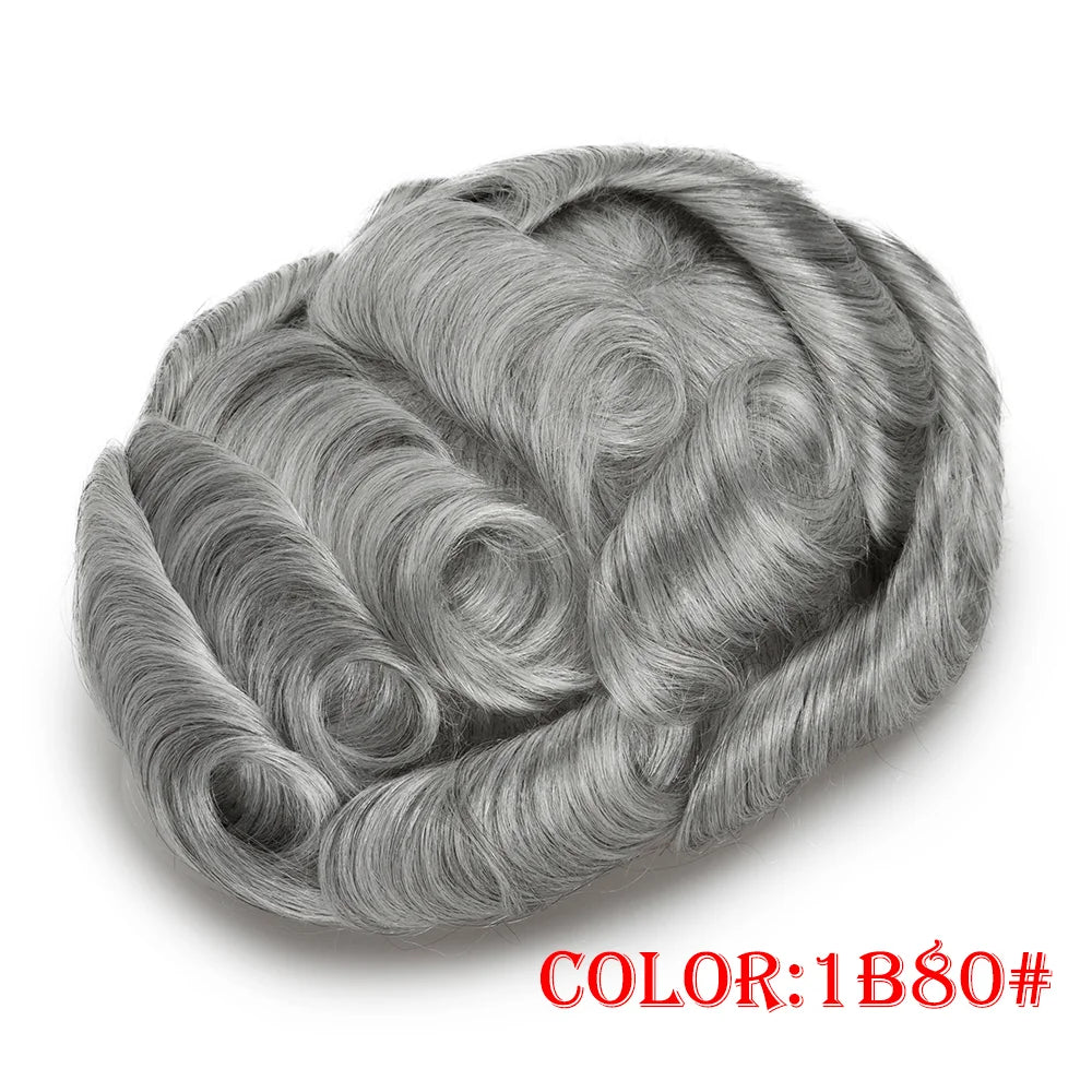 Men's Indian Human Hair Toupee – PU Skin Base, 120/130% Density