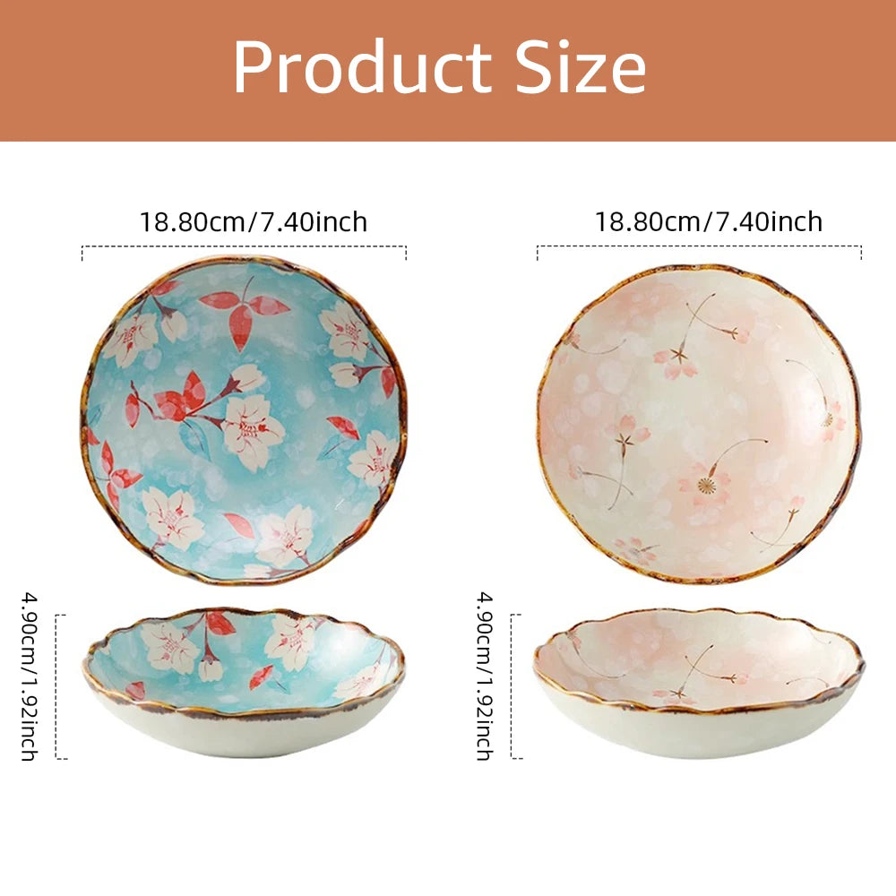 Japanese Floral Ceramic Plates – Handcrafted Round Deep Dinner Dishes for Home, Café & Restaurant Use