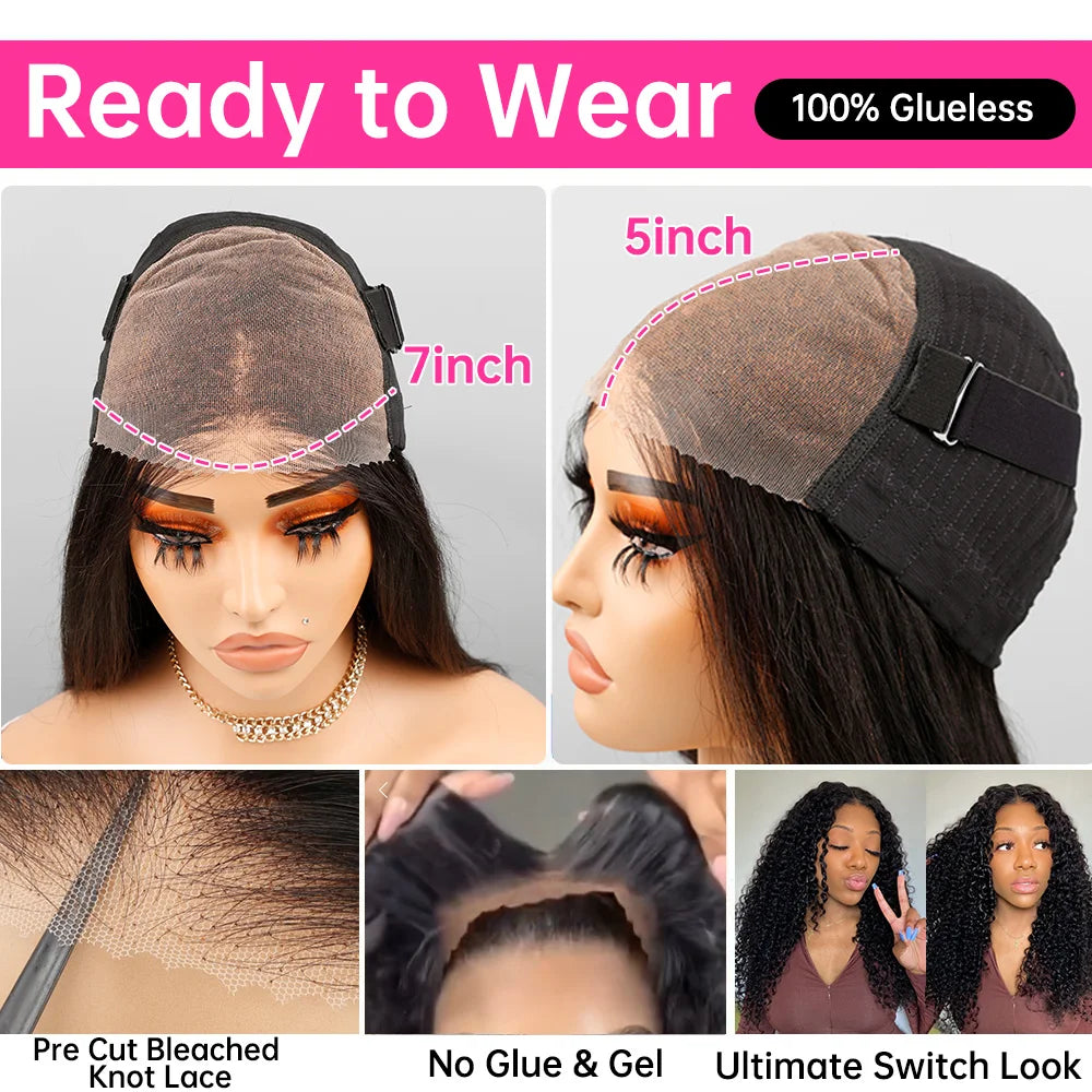 300% Density 40–46 Inch Deep Wave Lace Front Human Hair Wig | 13x6 HD Glueless Curly Wig