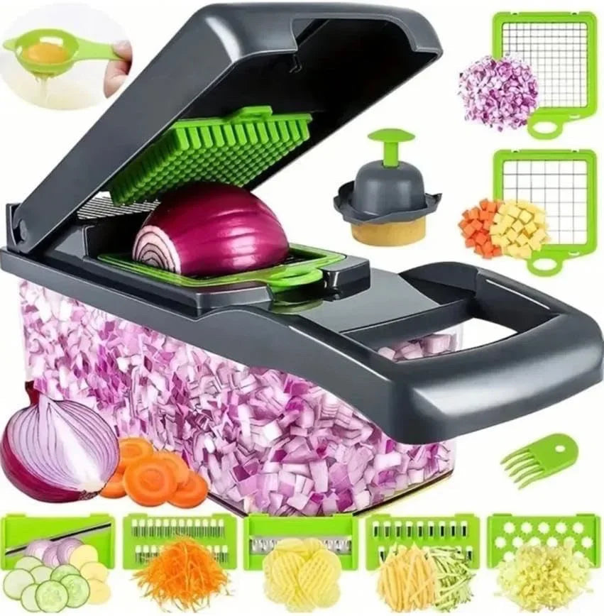 Multifunctional Vegetable Chopper 14/16-in-1 | Food Slicer, Dicer & Grater with Container – Stainless Steel Blades