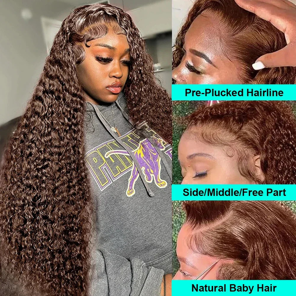 Chocolate Brown Deep Wave HD Transparent Lace Front Wig (Pre-Plucked) | Brazilian Human Hair | 13x6 / 13x4 Options
