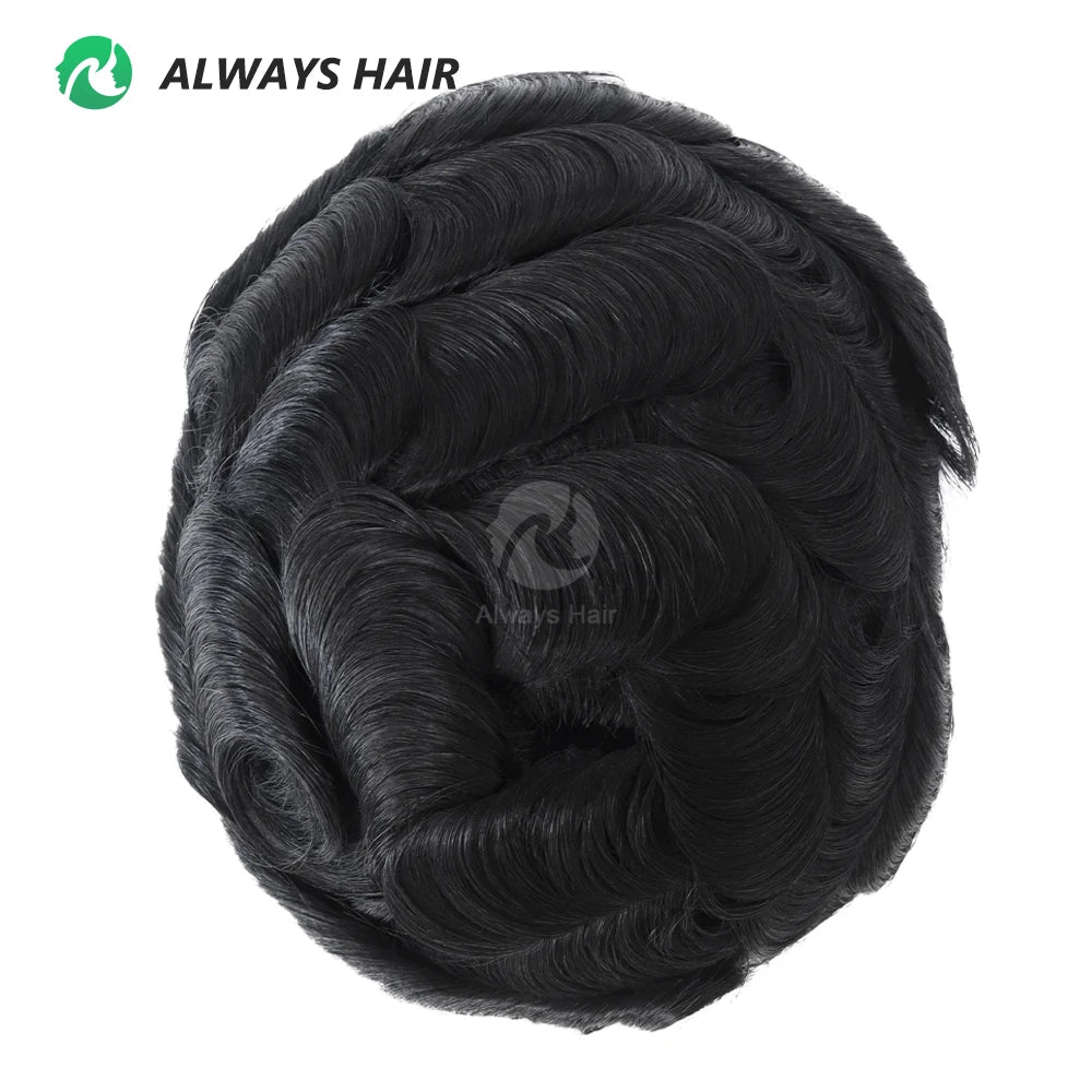Alwayshair Fine Mono Men Short Toupee 5” Indian Hair Men’s Capillary Prosthesis Monofilament 120 130 Hair System 9x11