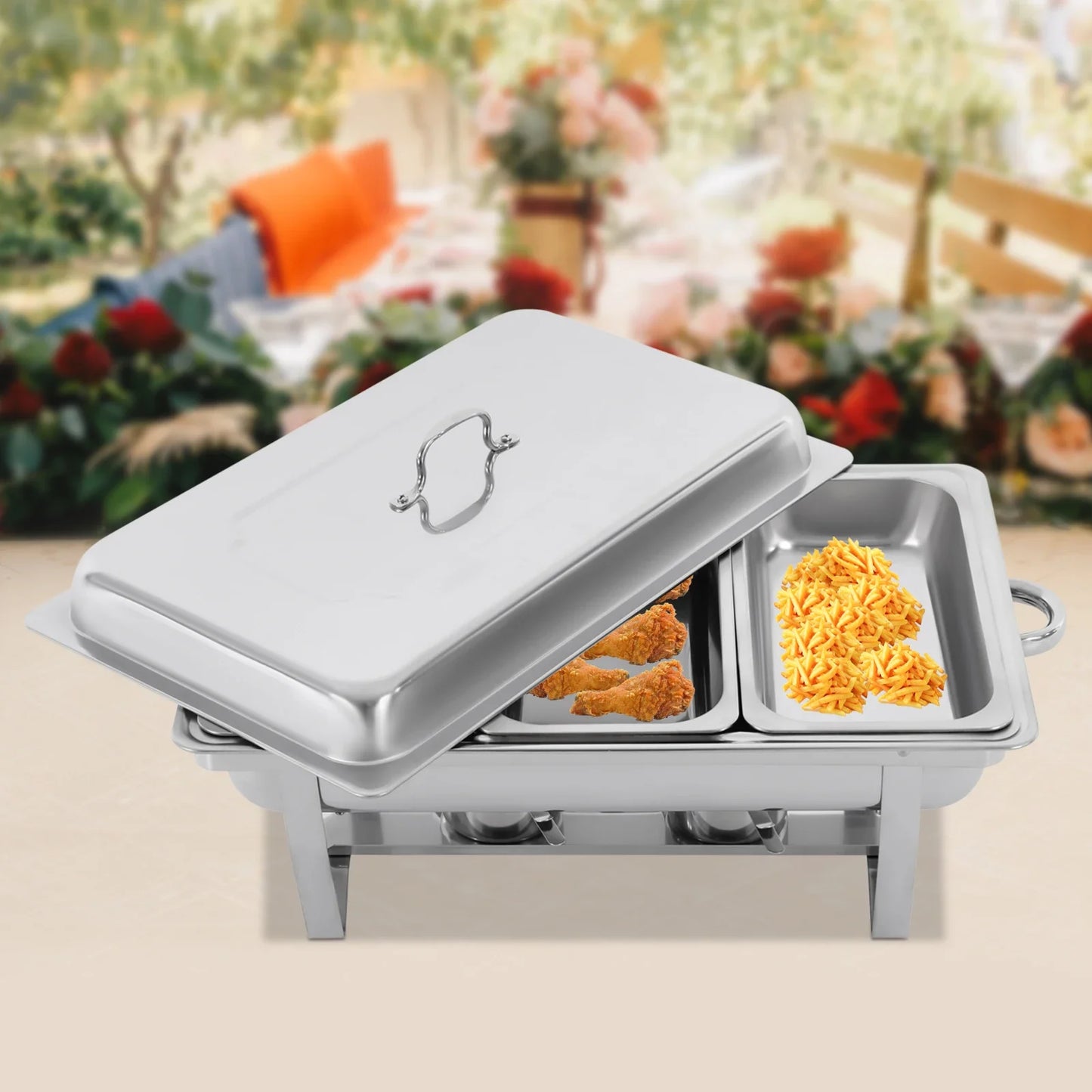 3-Compartment Chafing Dish Buffet Set | Stainless Steel Food Warmer with Lid & Heating Tray – 2.5L Each