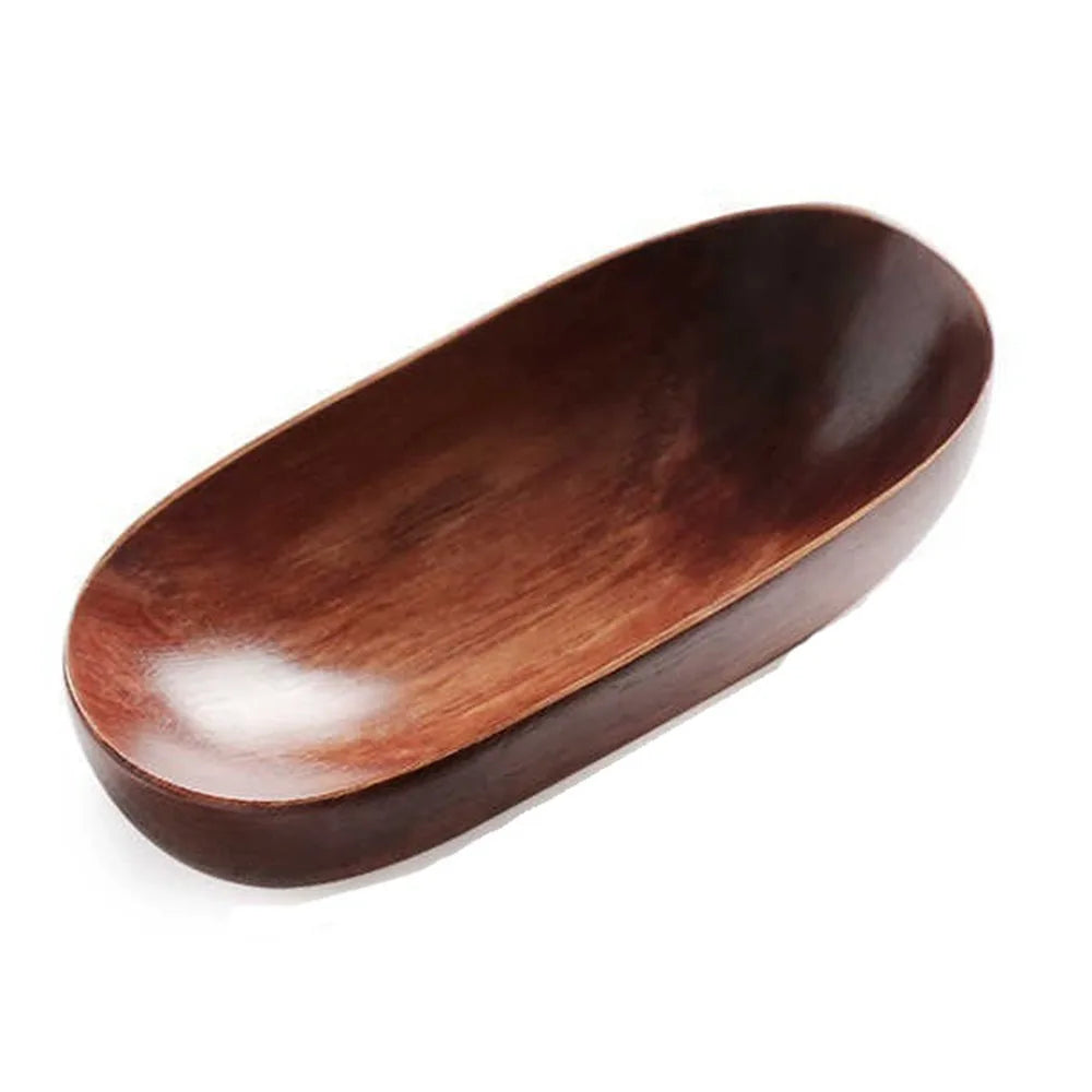 Creative Wooden Oval Salad Bowl – Japanese Boat Style Serving Tray