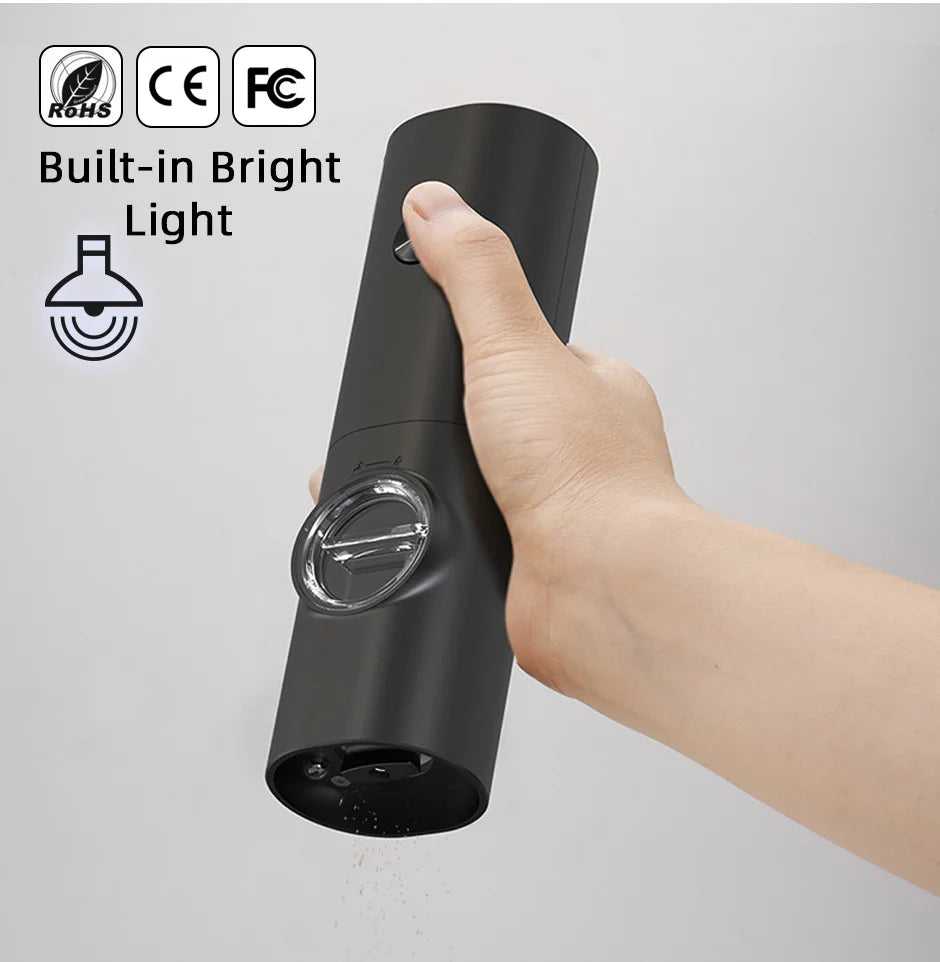 Electric Automatic Salt & Pepper Grinder Set with Base – Battery Powered, LED Light & Adjustable Coarseness