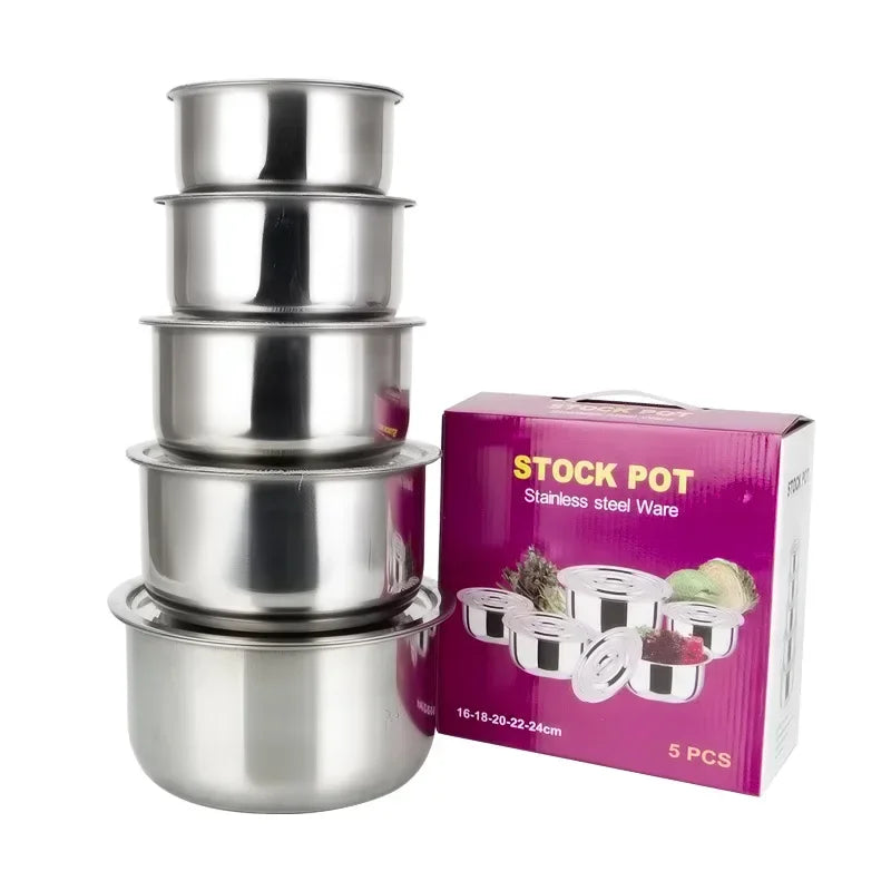 Stainless Steel Stock Pot Set with Lids – 3pcs/5pcs Soup & Stew Cookware Kitchen Set