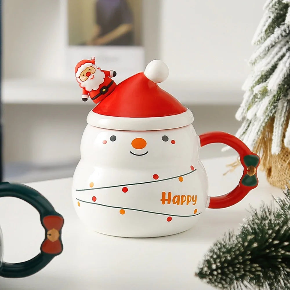 Christmas Ceramic Mug – Nordic Style Santa & Snowman Cup Gift for Holiday Season