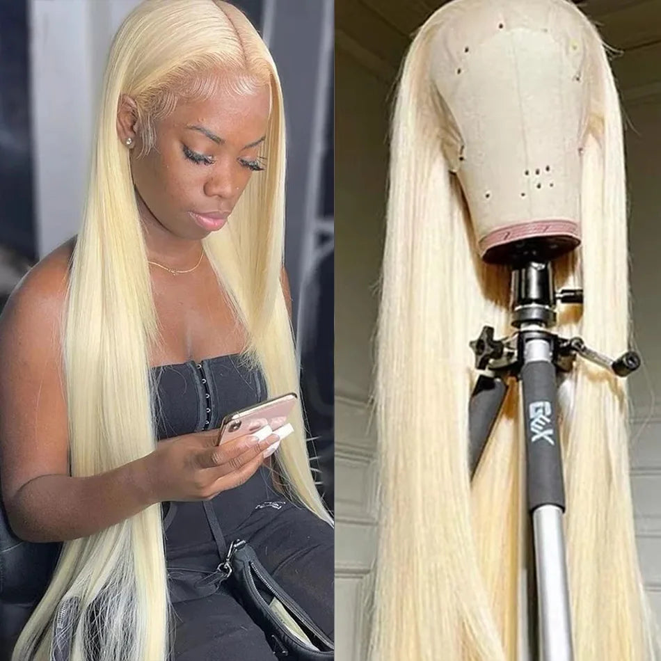 Blonde 613 HD Lace Frontal Straight Brazilian Wig – 40 Inch, 250% Density, 13×6 Transparent Lace