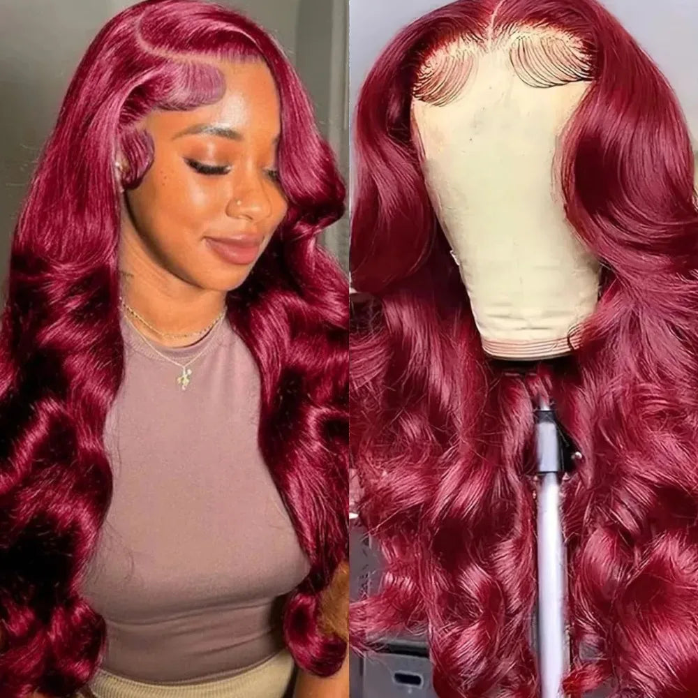 CanaryFly 99J Burgundy 13x6 HD Transparent Lace Frontal Body Wave Human Hair Wig (Pre-Plucked)
