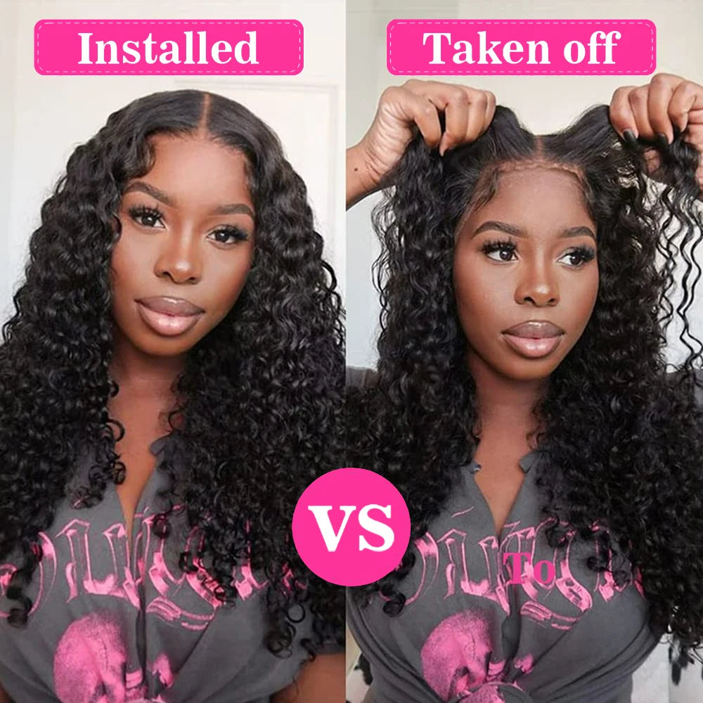 300% Density 40–46 Inch Deep Wave Lace Front Human Hair Wig | 13x6 HD Glueless Curly Wig