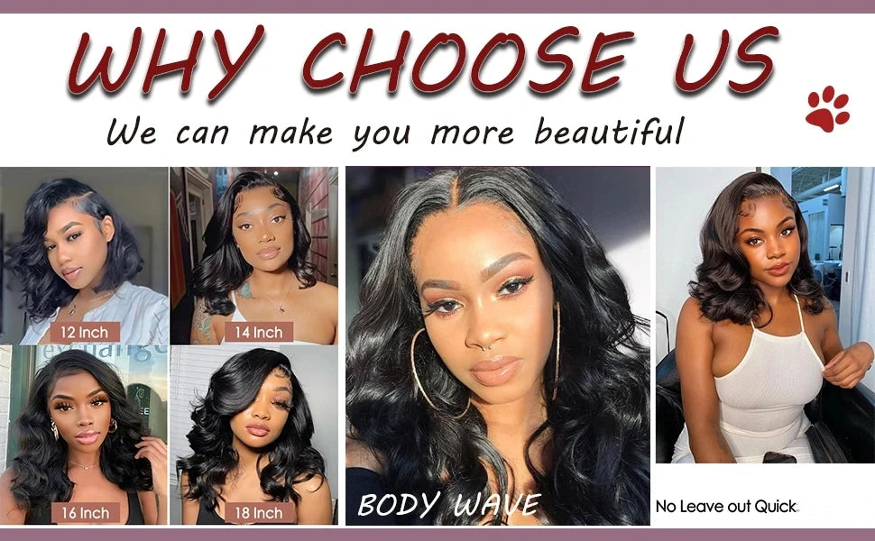 220% Density Body Wave Short Bob 13x4 HD Transparent Lace Front Human Hair Wig (1B Natural Black) – Pre-Plucked