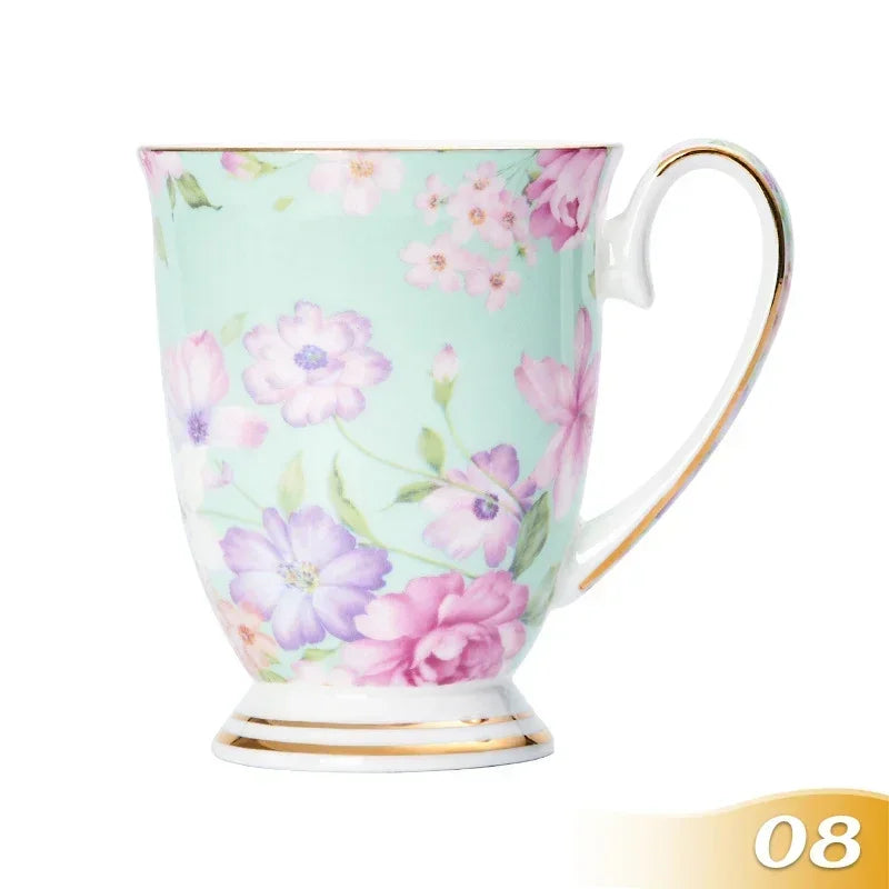 Vintage Floral Ceramic Coffee Mug – Elegant Handgrip Cup for Home & Office